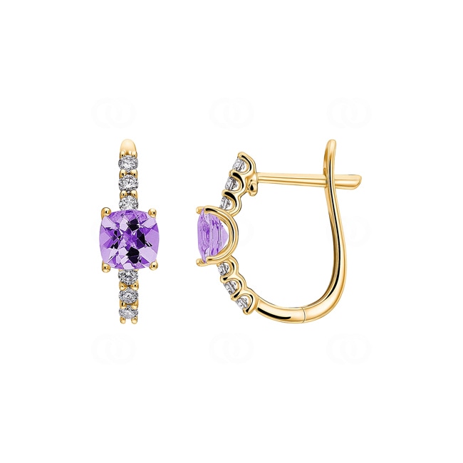 Kreolen 750/18 K Gelbgold mit Amethyst & Diamanten 0.20 ct H/si - OR-73395-AME-GG