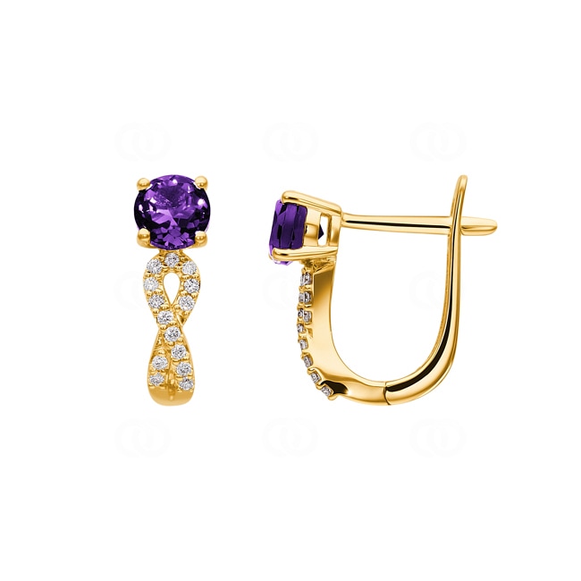 Créoles or jaune 750/18 ct avec améthyste ronde et diamants 0.11 ct H/si - OR-54202-AME-GG