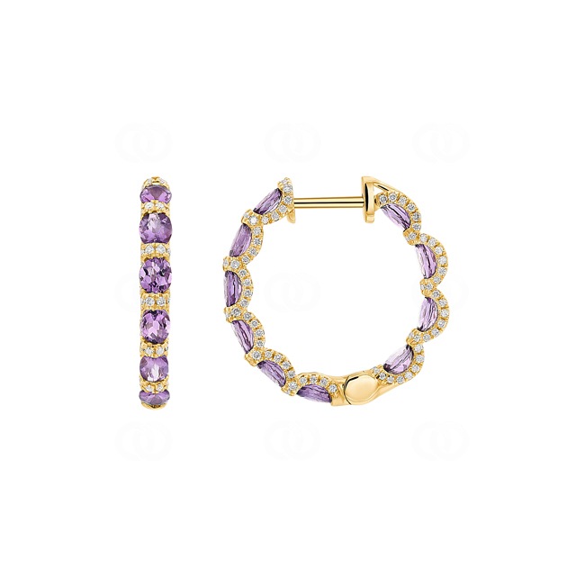Kreolen 750/18 K Gelbgold mit Amethysten & Diamanten 0.67 ct H/si Kreolen 750/18 K Gelbgold mit Amethysten & Diamanten 0.67 ct H/si - OR-118353-AME-GG
