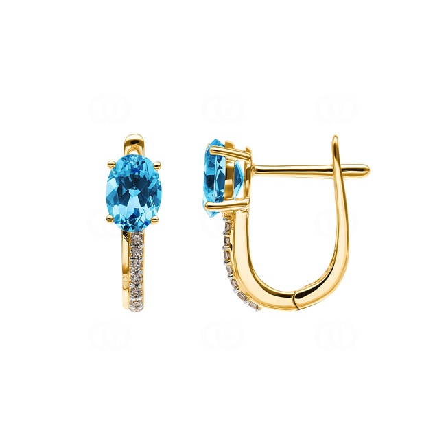 Hoop Earrings 750/18 K Yellow Gold with oval Blue Topaz and Diamonds 0.07 ct H/si - OR-52692-TOP-GG