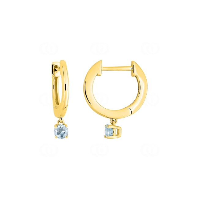 Hoop Earrings 750/18 K Yellow Gold with round Blue Topaz - 2.7431.T0
