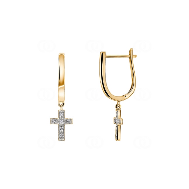 Créoles or jaune 750/18 ct avec diamants 0.07 ct H/si, Croix - OR-43850-GG