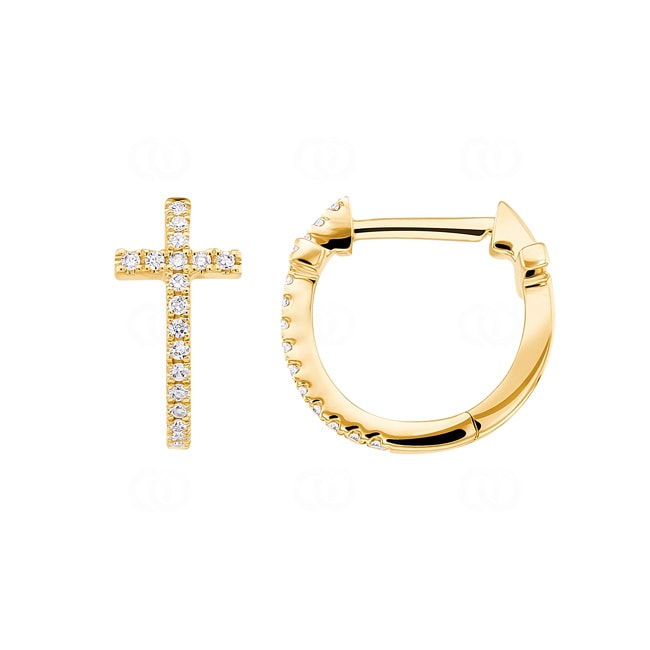 Créoles or jaune 750/18 ct avec diamants 0.09 ct H/si, Croix - OR-53834-GG