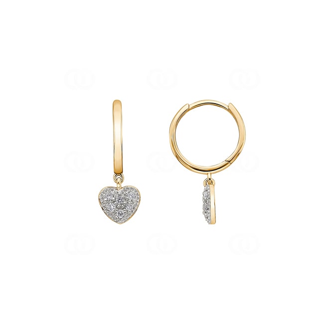 Hoop Earrings 750/18 K Yellow Gold Heart with Diamonds 0.13 ct H/si - OR-30185-GG