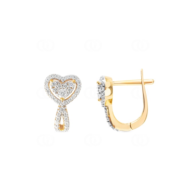 Hoop Earrings 750/18 K Yellow Gold with Diamonds 0.44 ct H/si, Heart - OR-54882-GG