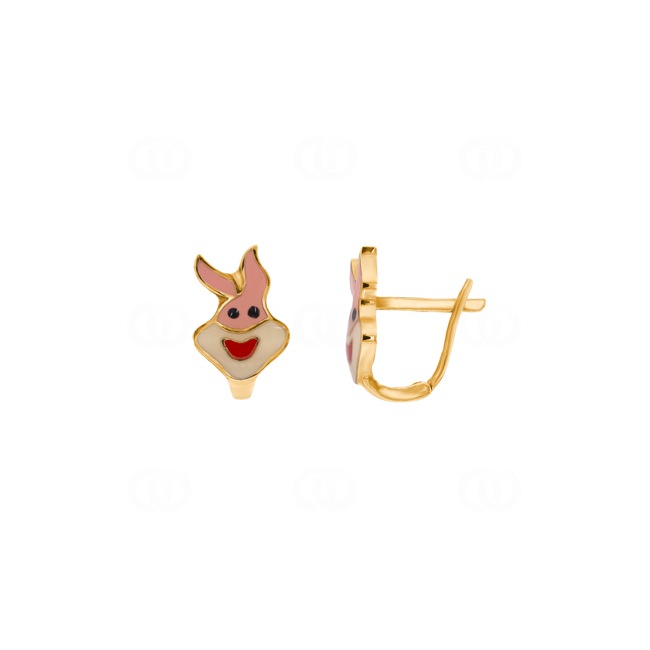 Créoles or jaune 750/18 ct Lapin avec laque - 17654