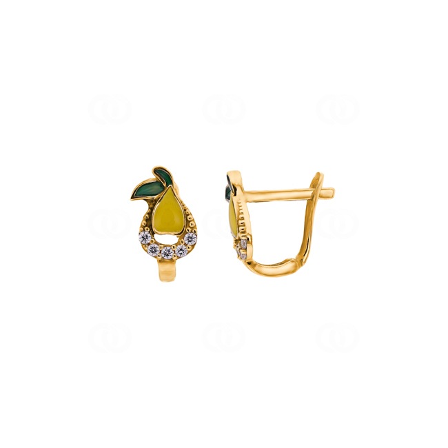 Hoop Earrings 750/18 K Yellow Gold Lemon with Lacquer & Cubic Zirconia - 17653