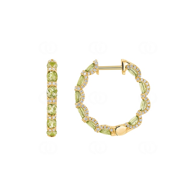 Créoles or jaune 750/18 ct avec péridots & diamants 0.67 ct H/si - OR-118353-PER-GG