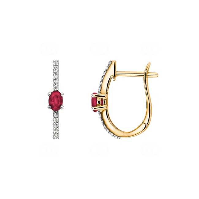 Hoop Earrings 750/18 K Yellow Gold with oval Ruby & Diamonds 0.12 ct H/si Hoop Earrings 750/18 K Yellow Gold with oval Ruby & Diamonds 0.12 ct H/si - OR-46632-RUB-GG
