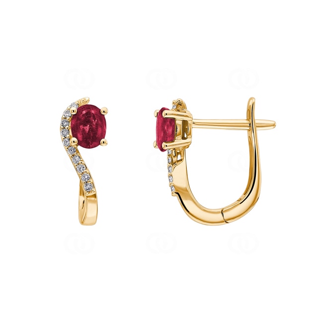 Hoop Earrings 750/18 K Yellow Gold with oval Ruby and Diamonds 0.08 ct H/si Hoop Earrings 750/18 K Yellow Gold with oval Ruby and Diamonds 0.08 ct H/si - OR-52382-RUB-GG