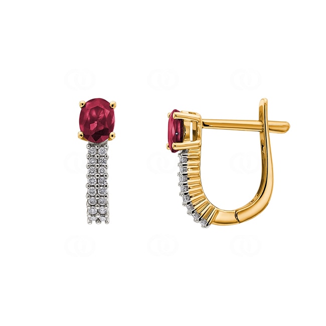 Hoop Earrings 750/18 K Yellow Gold with oval Ruby and Diamonds 0.13 ct H/si - OR-52592-RUB-GG