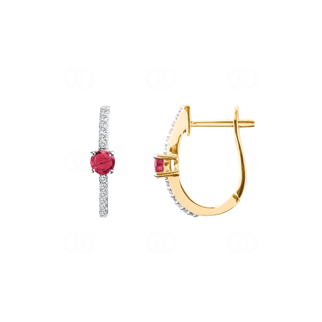Créoles or jaune 750/18 ct avec rubis ronde et diamants 0.12 ct H/si - OR-46617-RUB-GG