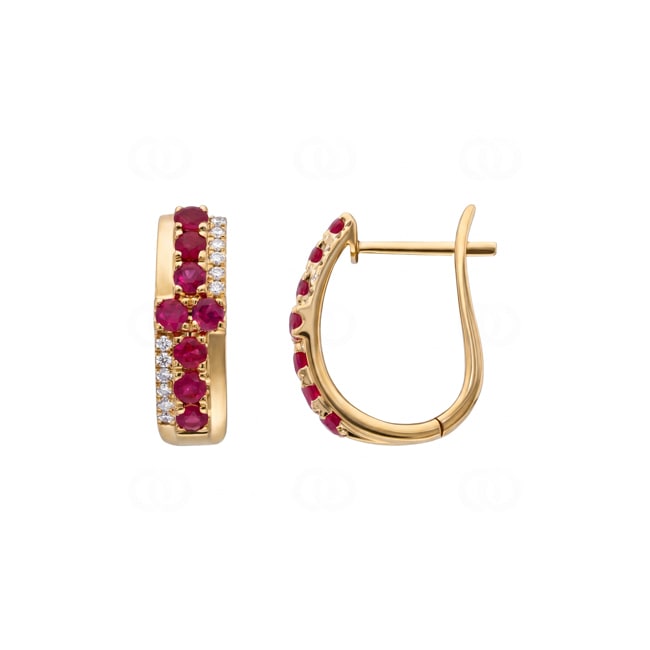 Kreolen 750/18 K Gelbgold mit Rubinen & Diamanten 0.11 ct - OR-73754-RUB-GG