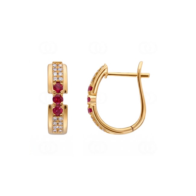 Kreolen 750/18 K Gelbgold mit Rubinen & Diamanten 0.13 ct - OR-73756-RUB-GG