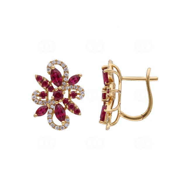 Kreolen 750/18 K Gelbgold mit Rubinen & Diamanten 0.29 ct - OR-73774-RUB-GG