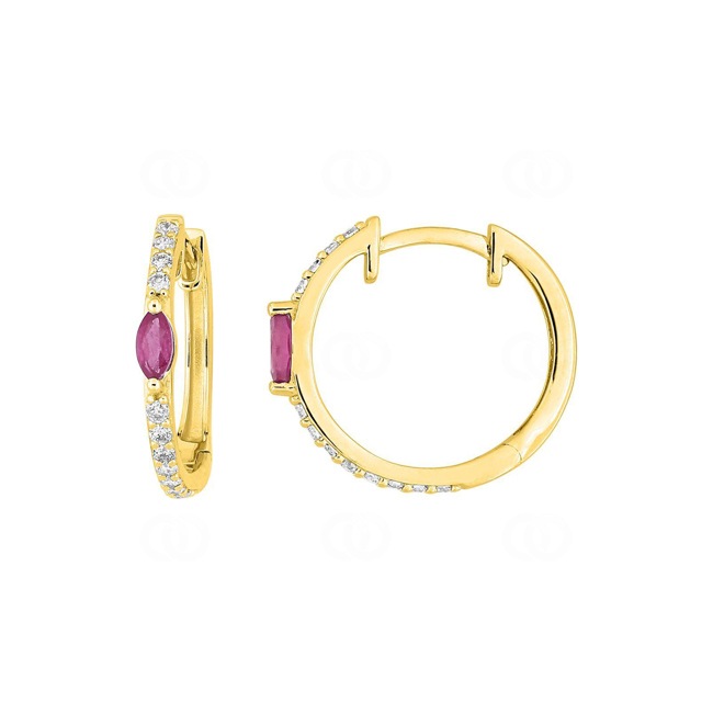 Créoles or jaune 750/18 ct avec rubis & diamants 0.20 ct H/p1 - 2.7359.R0