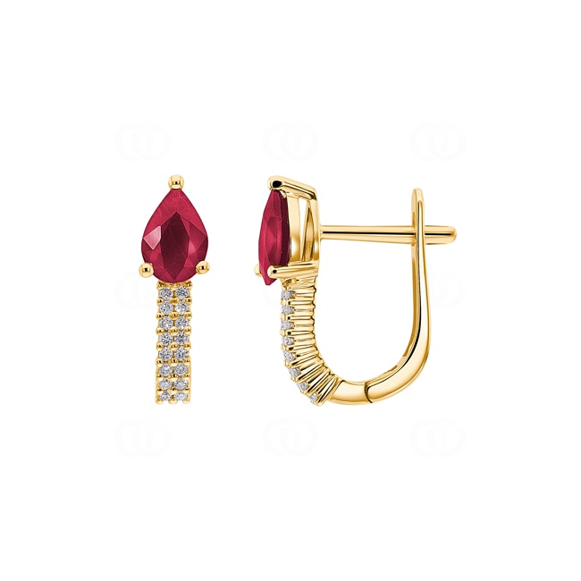 Créoles or jaune 750/18 ct avec rubis et diamants 0.12 ct H/si - OR-53582-RUB-GG