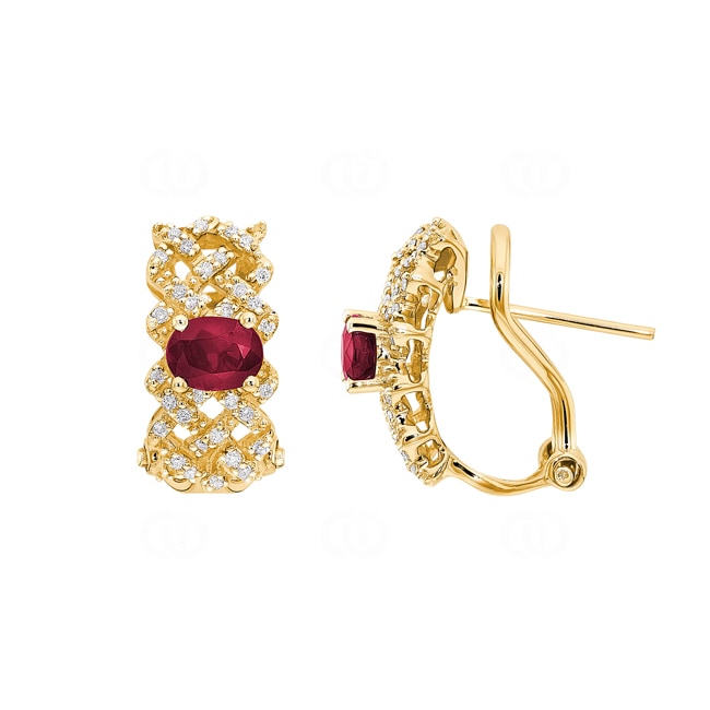 Hoop Earrings 750/18 K Yellow Gold with Rubies and Diamonds 0.17 ct H/si Hoop Earrings 750/18 K Yellow Gold with Rubies and Diamonds 0.17 ct H/si - OR-46722-RUB-GG