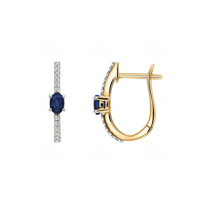 Hoop Earrings 750/18 K Yellow Gold with oval Sapphire & Diamonds 0.12 ct H/si Hoop Earrings 750/18 K Yellow Gold with oval Sapphire & Diamonds 0.12 ct H/si - OR-46632-SAF-GG