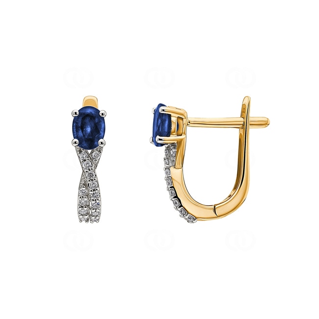 Kreolen 750/18 K Gelbgold mit Saphir oval und Diamanten 0.12 ct H/si - OR-52472-SAF-GG