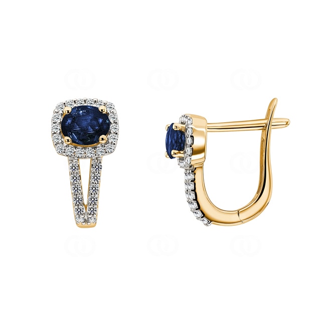 Hoop Earrings 750/18 K Yellow Gold with oval Sapphire and Diamonds 0.24 ct H/si - OR-52502-SAF-GG
