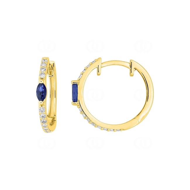 Créoles or jaune 750/18 ct avec saphirs & diamants 0.20 ct H/p1 - 2.7359.S0