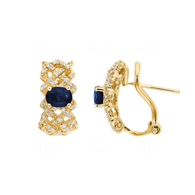 Hoop Earrings 750/18 K Yellow Gold with Sapphires and Diamonds 0.17 ct H/si Hoop Earrings 750/18 K Yellow Gold with Sapphires and Diamonds 0.17 ct H/si - OR-46722-SAF-GG