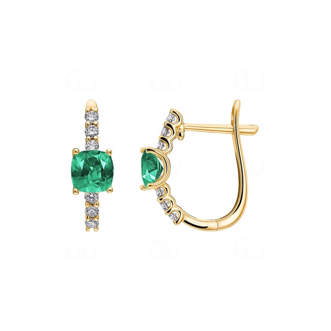 Créoles or jaune 750/18 ct avec émeraude & diamants 0.20 ct H/si - OR-73395-SMA-GG