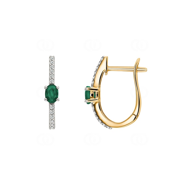 Hoop Earrings 750/18 K Yellow Gold with oval Emerald & Diamonds 0.12 ct H/si - OR-46632-SMA-GG
