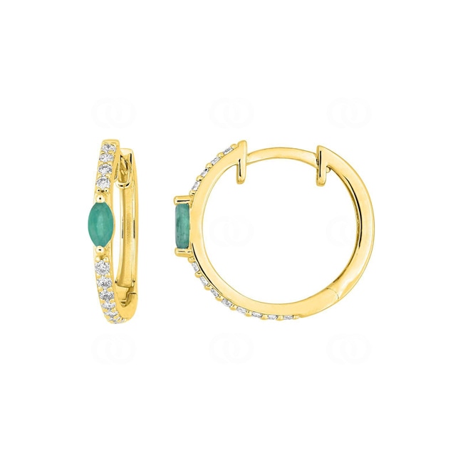 Créoles or jaune 750/18 ct avec émeraudes & diamants 0.20 ct H/p1 - 2.7359.E0