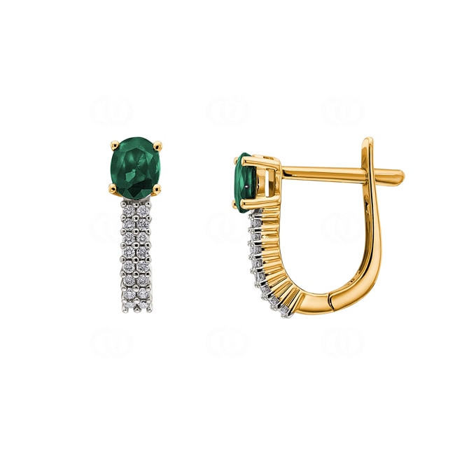 Hoop Earrings 750/18 K Yellow Gold with oval Emerald and Diamonds 0.13 ct H/si - OR-52592-SMA-GG