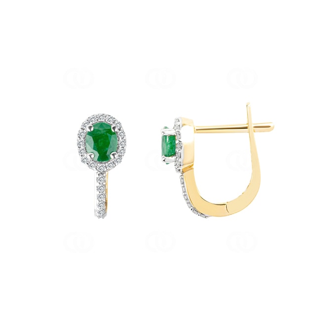 Hoop Earrings 750/18 K Yellow Gold with oval Emerald and Diamonds 0.17 ct H/si - OR-52432-SMA-GG