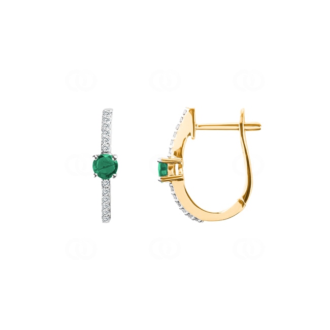 Kreolen 750/18 K Gelbgold mit Smaragd rund und Diamanten 0.12 ct H/si - OR-46617-SMA-GG