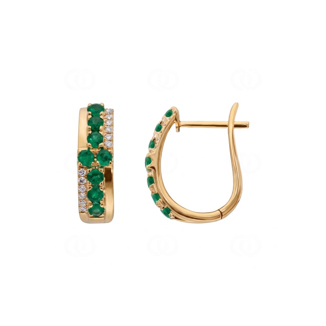 Kreolen 750/18 K Gelbgold mit Smaragden & Diamanten 0.11 ct - OR-73754-SMA-GG