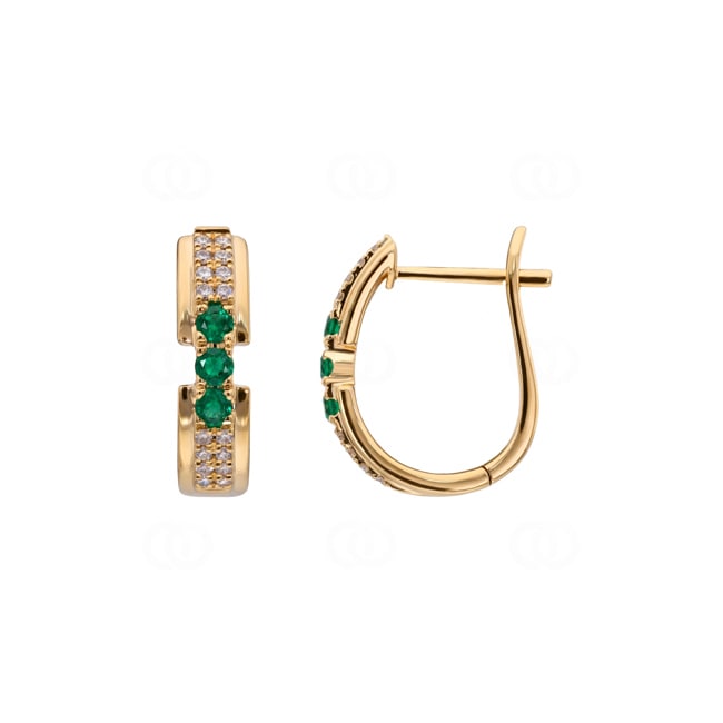 Kreolen 750/18 K Gelbgold mit Smaragden & Diamanten 0.13 ct - OR-73756-SMA-GG