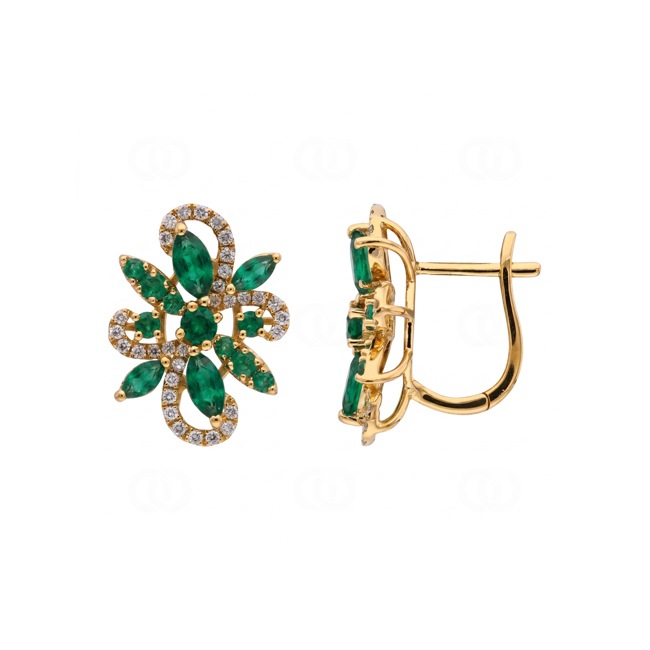 Kreolen 750/18 K Gelbgold mit Smaragden & Diamanten 0.29 ct - OR-73774-SMA-GG