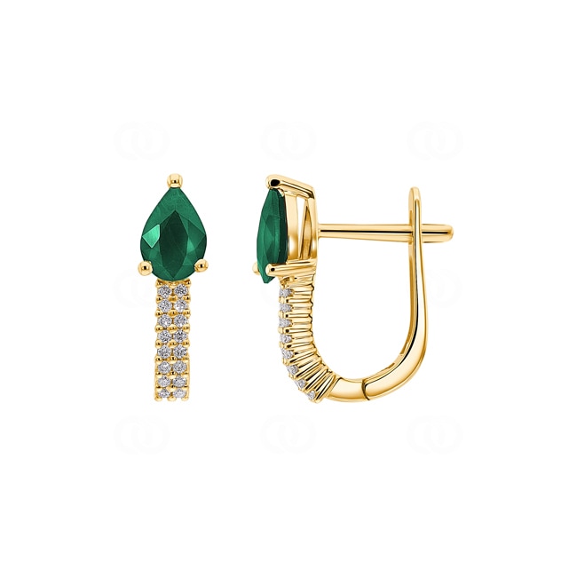 Kreolen 750/18 K Gelbgold mit Smaragden und Diamanten 0.12 ct H/si Kreolen 750/18 K Gelbgold mit Smaragden und Diamanten 0.12 ct H/si - OR-53582-SMA-GG