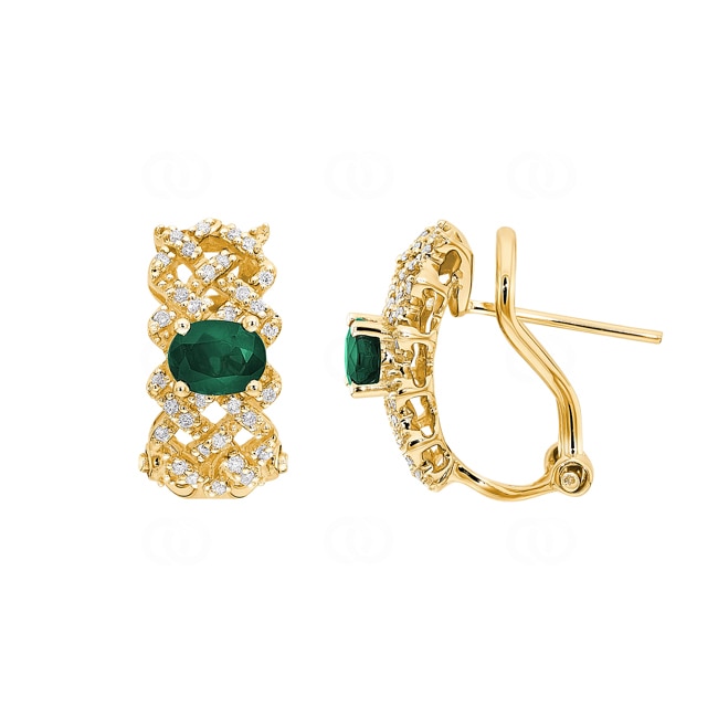 Hoop Earrings 750/18 K Yellow Gold with Emeralds and Diamonds 0.17 ct H/si - OR-46722-SMA-GG