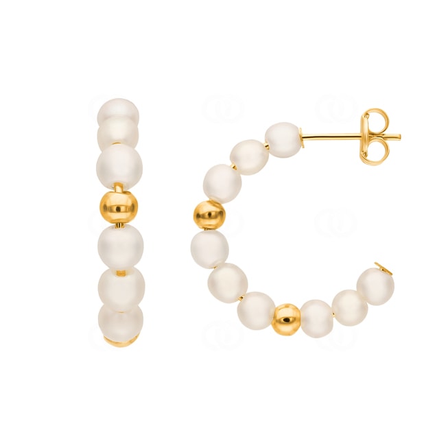 Hoop Earrings 750/18 K Yellow Gold with Freshwater Pearls Hoop Earrings 750/18 K Yellow Gold with Freshwater Pearls - 520021.6P
