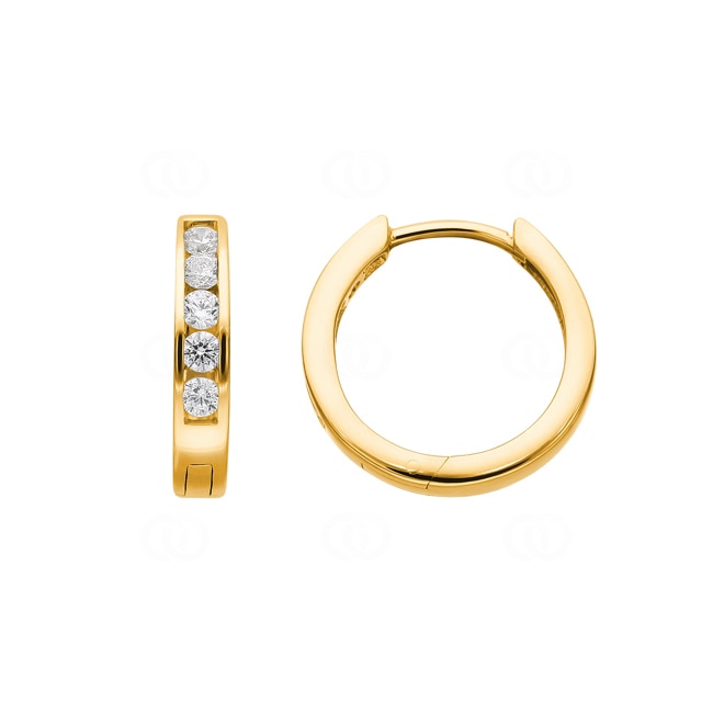 Hoop Earrings 750/18 K Yellow Gold Ø 14mm with Cubic Zirconia - 1164.03421/1400