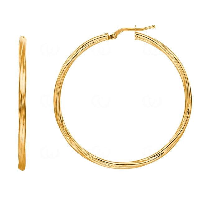 Hoop Earrings 750/18 K Yellow Gold twisted 2.5mm Ø 50mm - 2527.10