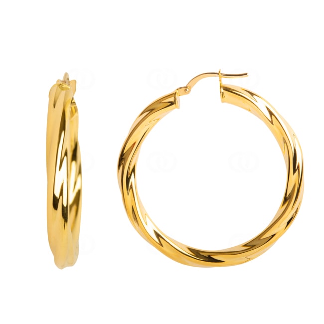 Hoop Earrings 750/18 K Yellow Gold twisted 4mm Ø 30mm - 2526