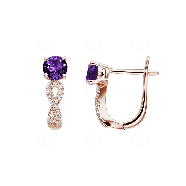 Kreolen 750/18 K Roségold mit Amethyst rund und Diamanten 0.11 ct H/si - OR-54202-AME-RG