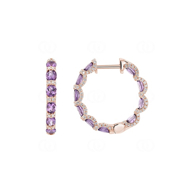 Kreolen 750/18 K Roségold mit Amethysten & Diamanten 0.67 ct H/si Kreolen 750/18 K Roségold mit Amethysten & Diamanten 0.67 ct H/si - OR-118353-AME-RG