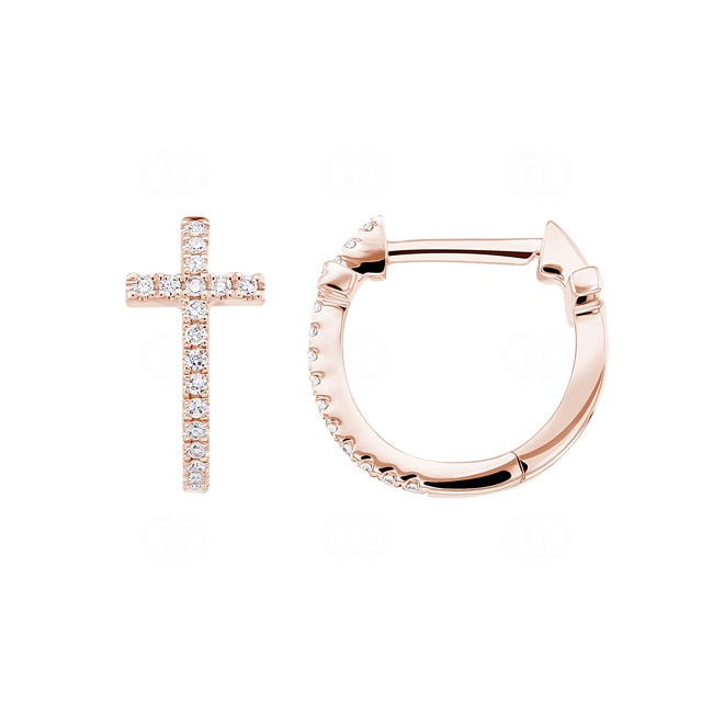 Créoles or rosé 750/18 ct avec diamants 0.09 ct H/si, Croix - OR-53834-RG