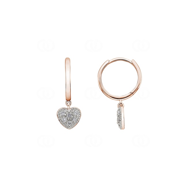 Hoop Earrings 750/18 K Rose Gold Heart with Diamonds 0.13 ct H/si - OR-30185-RG