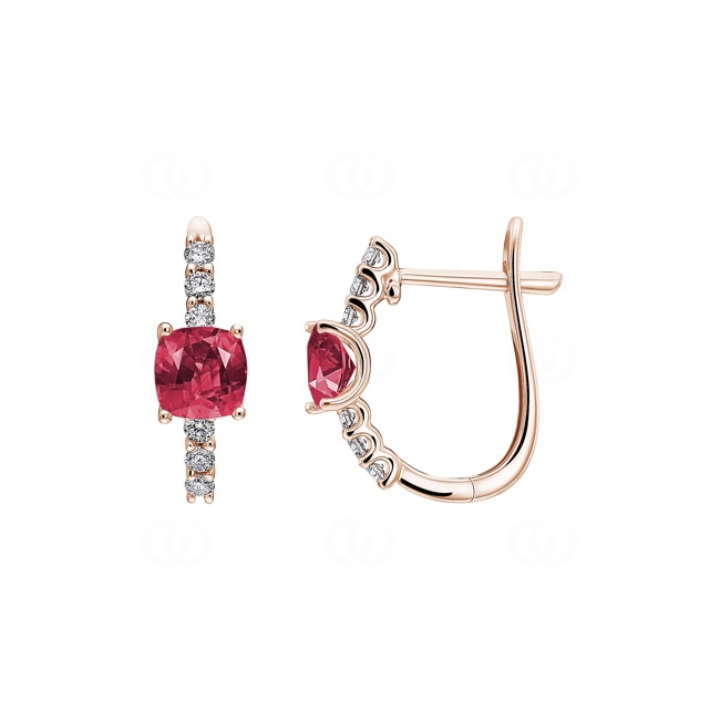 Créoles or rosé 750/18 ct avec rubis & diamants 0.20 ct H/si - OR-73395-RUB-RG