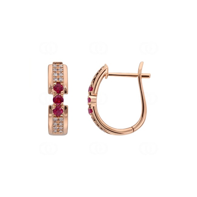 Kreolen 750/18 K Roségold mit Rubinen & Diamanten 0.13 ct - OR-73756-RUB-RG