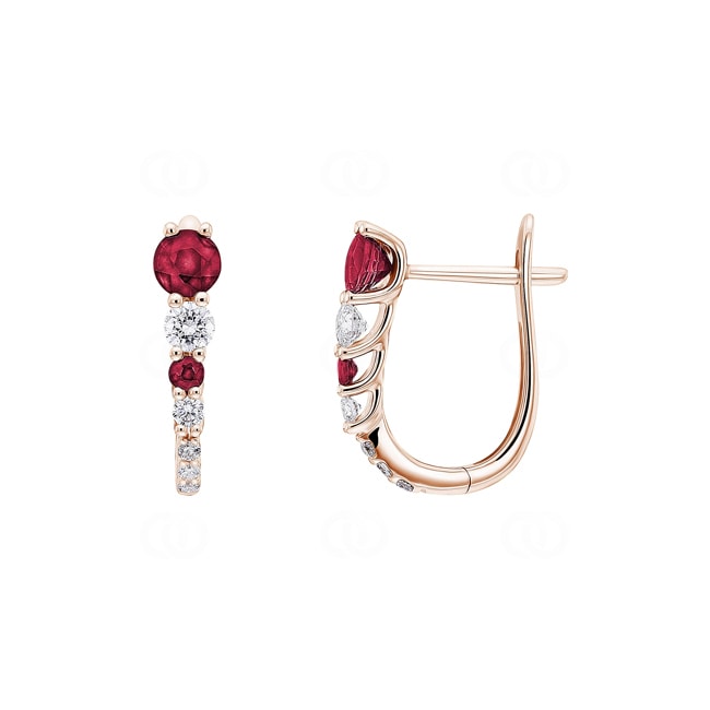 Hoop Earrings 750/18 K Rose Gold with Rubies & Diamonds 0.25 ct H/si - OR-73392-RUB-RG