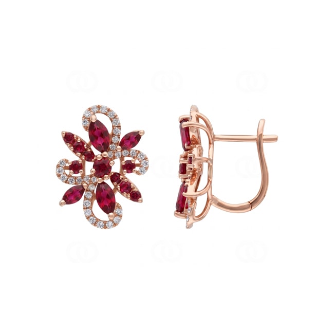 Kreolen 750/18 K Roségold mit Rubinen & Diamanten 0.29 ct - OR-73774-RUB-RG
